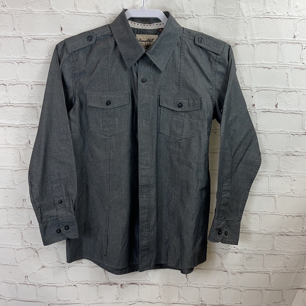 Coastal GrayLong Sleeve Button Down Kids Sz Large